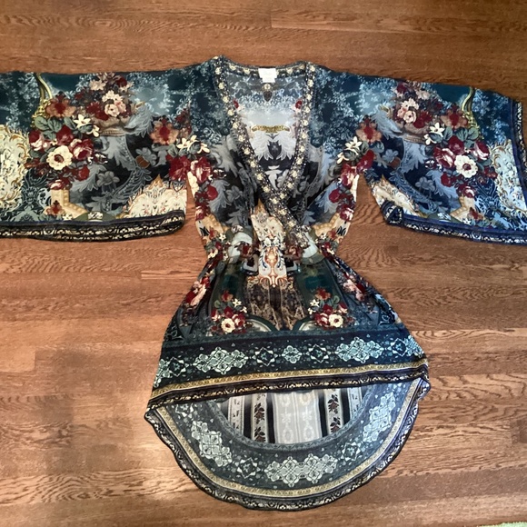 Camilla Kimono Sleeves V-Neck Surplice Mini Dress *Hotel Boheme* 100% Silk - Picture 13 of 16